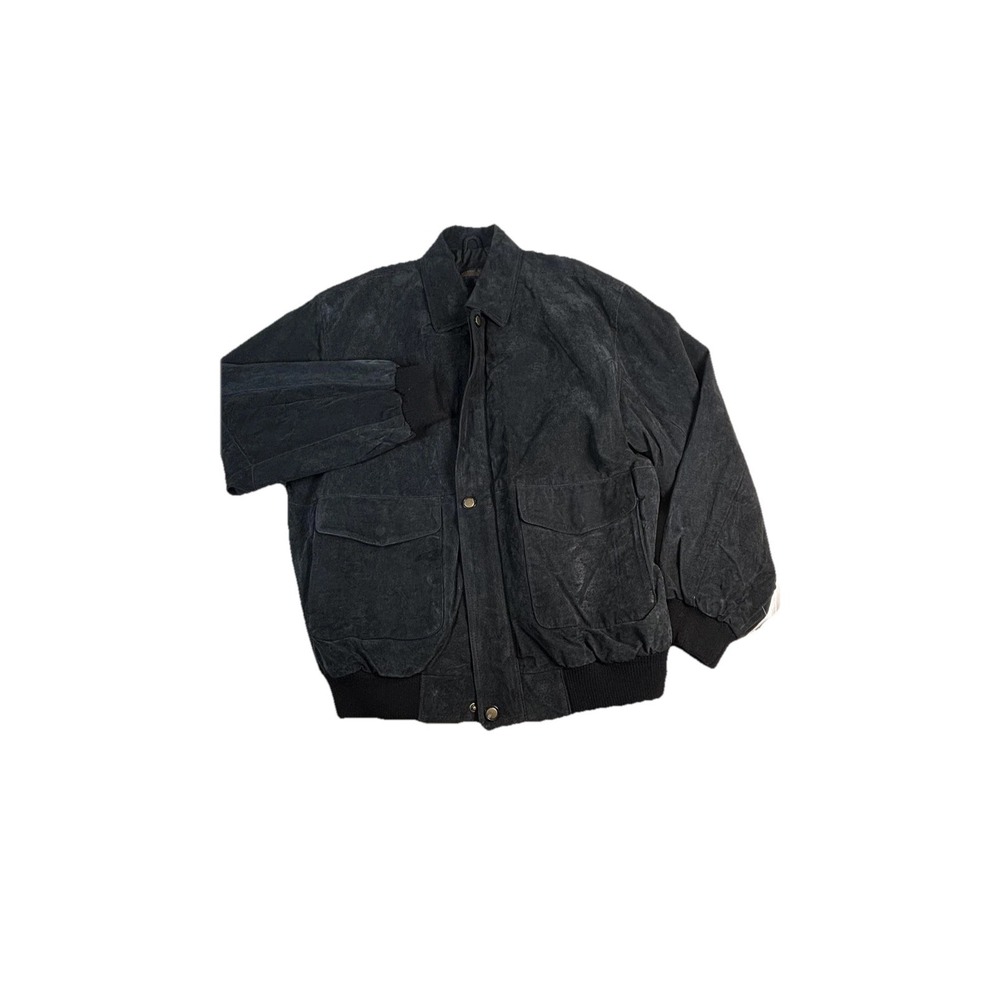 Harrison &‎ Taylor Leather Jacket Mens 2XL Black Bomber Quilted Lined Zip Ribbed